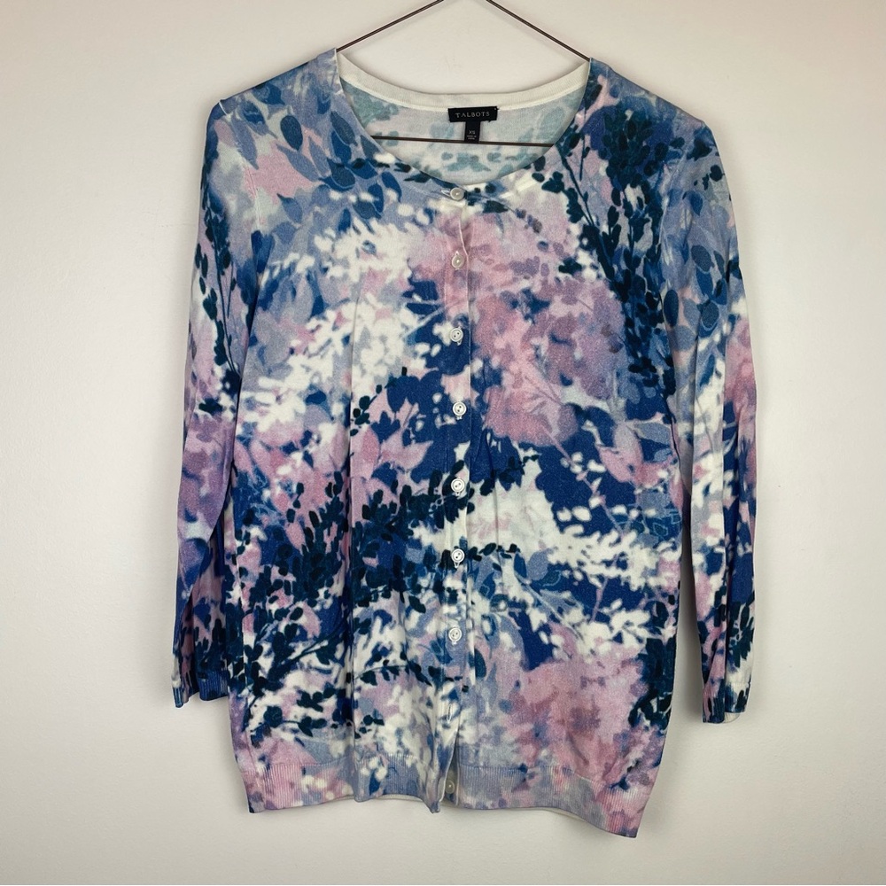 Talbots XS Button Front Floral Print Cardigan Sweater